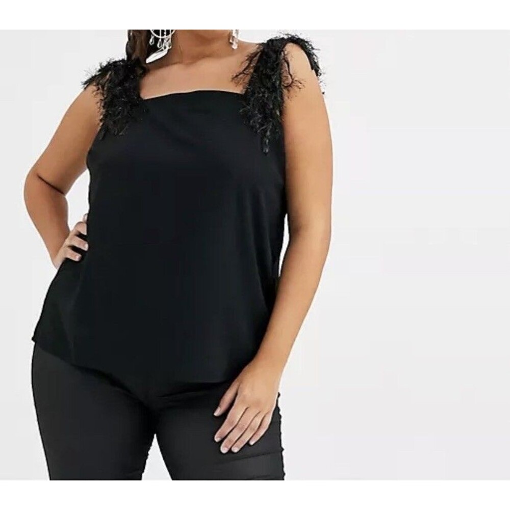 ASOS DESIGN Curve square neck cami with feather straps